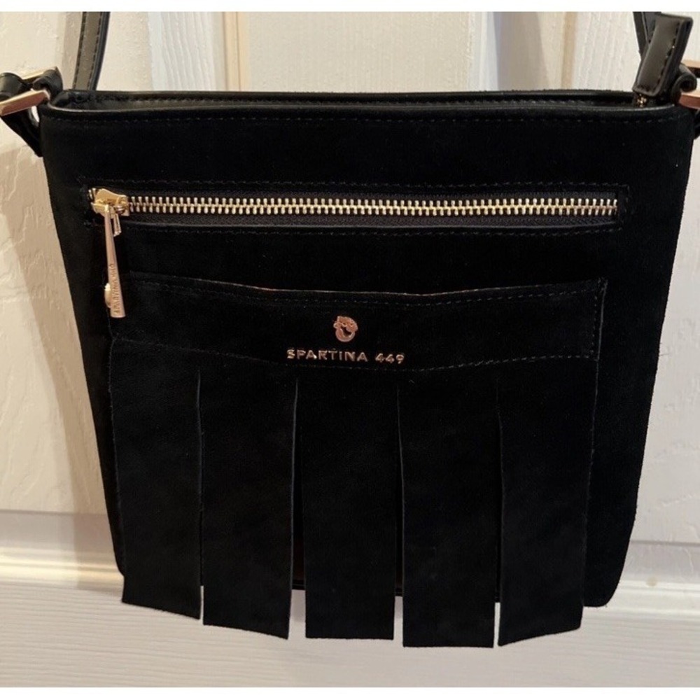 Spartina 449 Black Suede Crossbody Bag Fringe Boho Western